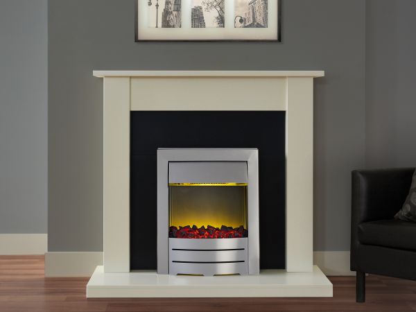 Adam Sutton Fireplace Suite in Cream with Colorado Electric Fire in Brushed Steel, 43 Inch