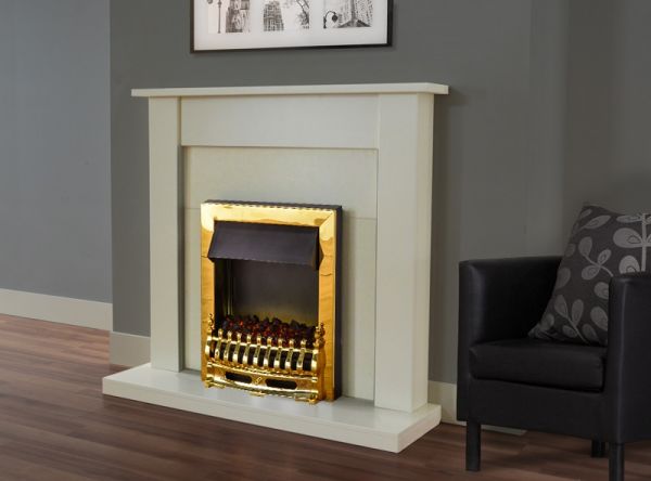 Adam Sutton Fireplace Suite in Cream with Blenheim Electric Fire in Brass, 43 Inch