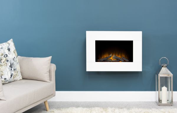 Adam Carina Electric Wall Mounted Fire with Remote Control in Pure White, 32 Inch