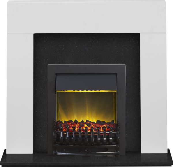 Adam Miami Fireplace Suite in Pure White and Granite with Blenheim Electric Fire in Black, 48 Inch