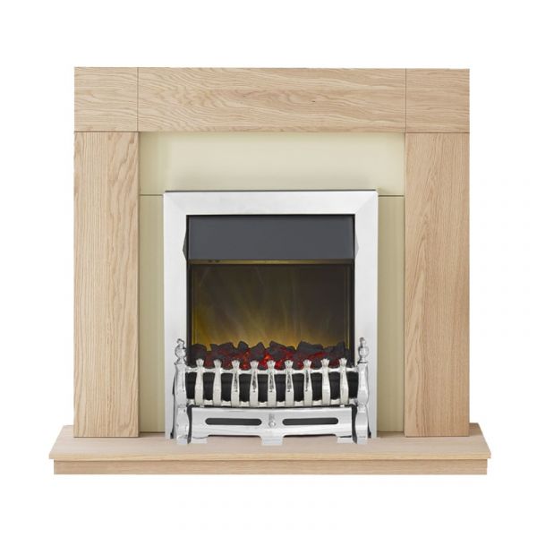 Adam Malmo Fireplace Suite in Oak with Blenheim Electric Fire in Chrome, 39 Inch