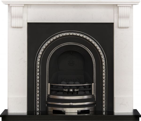 The Tewkesbury Fireplace in Ariston White with Bedford Back Panel Set & Gas Fire, 54 Inch