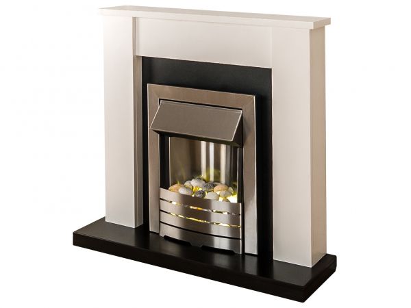 Adam Solus Fireplace Suite in Black and White with Helios Electric Fire in Brushed Steel, 39 In