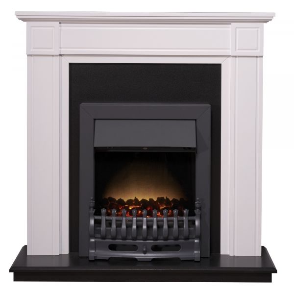Adam Georgian Fireplace Suite in Pure White with Blenheim Electric Fire in Black, 39 Inch