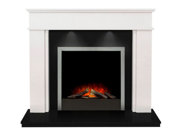 Portland in White Stone & Black Granite with Adam Ontario Electric Fire in Brushed Steel , 54 Inch