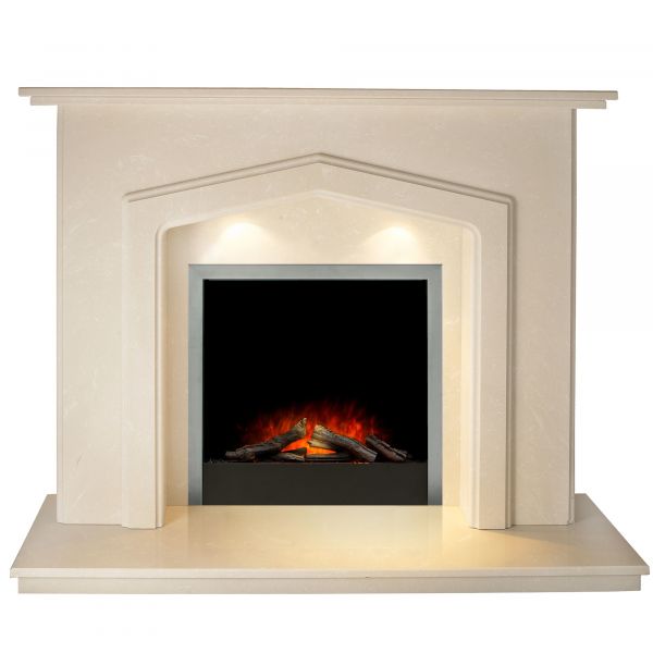 Barrington Fireplace in Roman Stone with Adam Ontario Electric Fire in Brushed Steel , 54 Inch