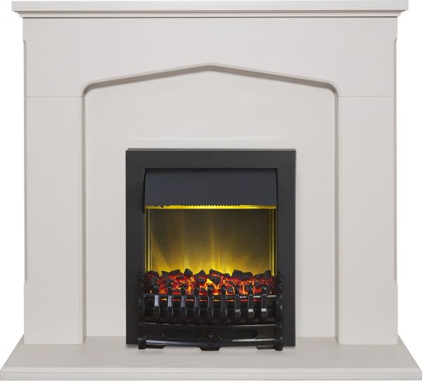 Adam Cotswold Fireplace Suite in Stone Effect with Blenheim Electric Fire in Black, 48 Inch