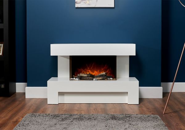 Adam Alcor Electric Fireplace Suite with Remote Control in Pure White, 43 Inch