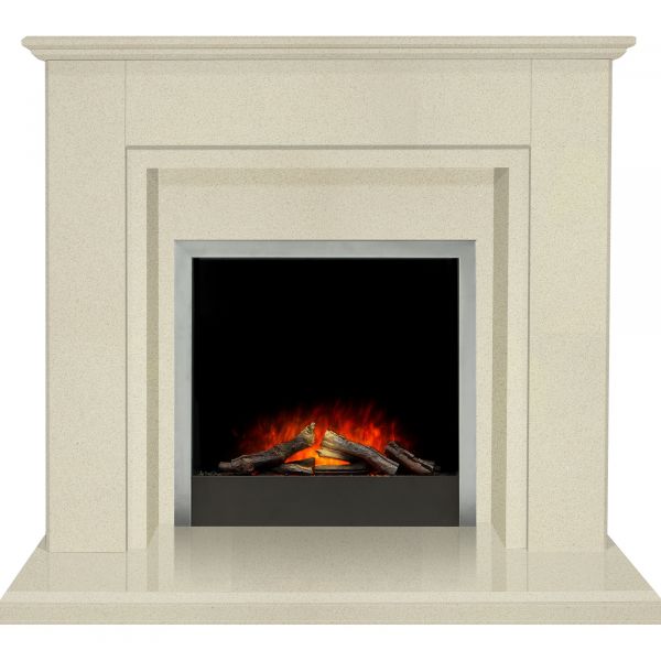 Melbourne Fireplace in Beige Stone with Adam Ontario Electric Fire in Brushed Steel , 48 Inch