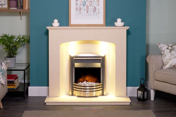 Adam Valetta Fireplace Suite in Roman Stone with Astralis 6-in-1 Electric Fire in Chrome, 48 Inch