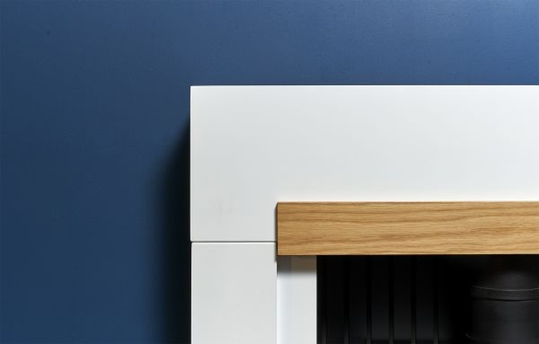 Adam Salzburg in Pure White & Oak with Aviemore Electric Stove in Grey Enamel, 39 Inch