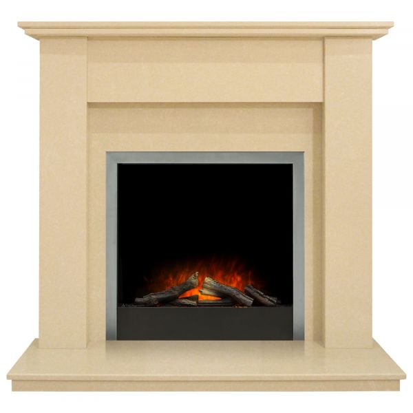 Trinity Fireplace in Beige Stone with Adam Ontario Electric Fire in Brushed Steel , 48 Inch