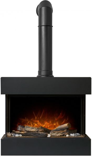 Adam Vega Electric Wall Mounted Fireplace Suite with Stove Pipe & Remote Control in Black