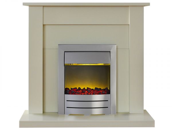 Adam Sutton Fireplace Suite in Cream with Colorado Electric Fire in Brushed Steel, 43 Inch